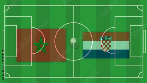 Morocco vs Croatia Football Match Design Element on Football field © yurchello108