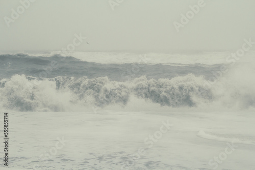 Amazing stormy ocean landscape photo. Beautiful nature scenery photography with waves on background. Idyllic scene. High quality picture for wallpaper, travel blog, magazine, article