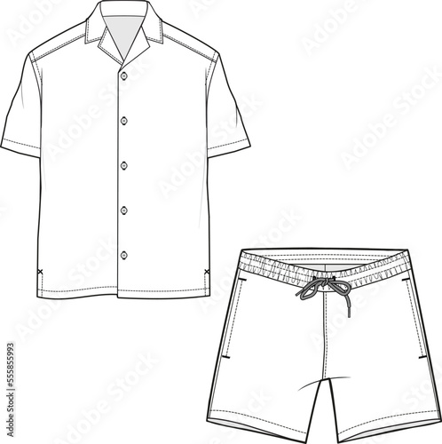 RESORT AND LOUNGE WEAR TEE AND SHORTS SET FOR MEN AND BOYS FALT DESIGN VECTOR