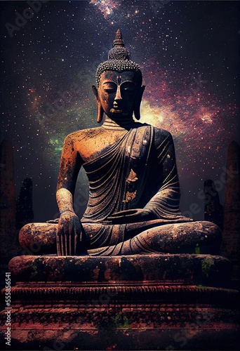 Buddha meditating in space, generative ai