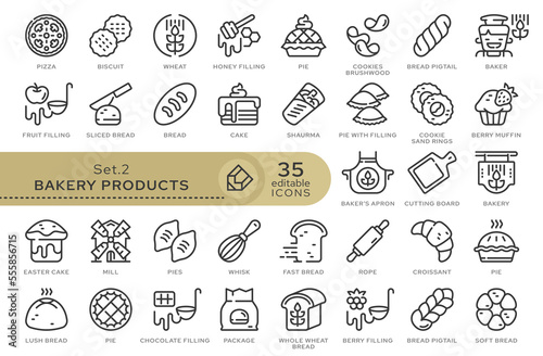 Set of conceptual icons. Vector icons in flat linear style for web sites  applications and other graphic resources. Set from the series - Bakery Products. Editable outline icon. 