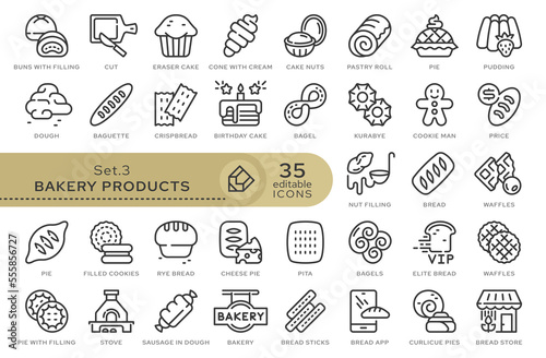 Set of conceptual icons. Vector icons in flat linear style for web sites, applications and other graphic resources. Set from the series - Bakery Products. Editable outline icon. 