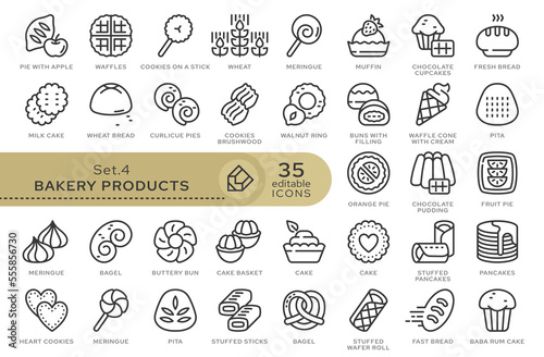 Set of conceptual icons. Vector icons in flat linear style for web sites, applications and other graphic resources. Set from the series - Bakery Products. Editable outline icon.	