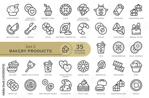 Set of conceptual icons. Vector icons in flat linear style for web sites, applications and other graphic resources. Set from the series - Bakery Products. Editable outline icon.	