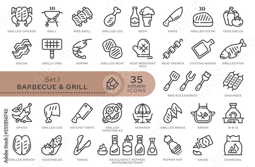 Set of conceptual icons. Vector icons in flat linear style for web sites, applications and other graphic resources. Set from the series - Barbecue and Grill. Editable outline icon.	
