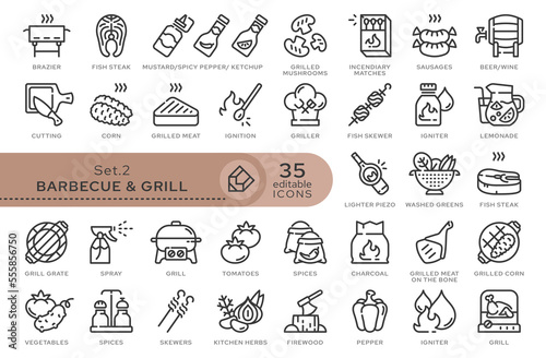 Set of conceptual icons. Vector icons in flat linear style for web sites, applications and other graphic resources. Set from the series - Barbecue and Grill. Editable outline icon.	
