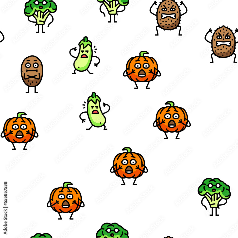 Fototapeta premium fruit character funny food vector seamless pattern thin line illustration