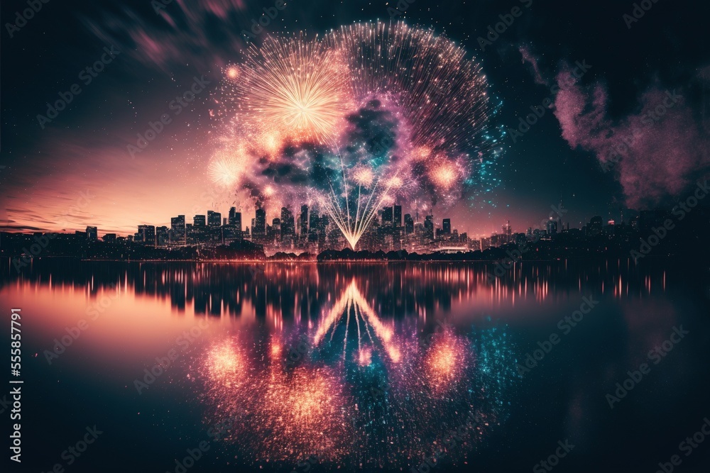 city scape fireworks, generative ai composite city scape fireworks, generative ai composite