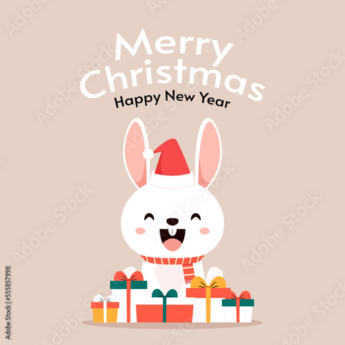 Rabbit in Christmas day. Christmas Vector illustration.