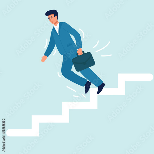 Business risk, mistake or failure, challenge or problem and difficulty, accident causing bankruptcy concept, misfortune businessman fall down stairs in economic crisis or career stumble.