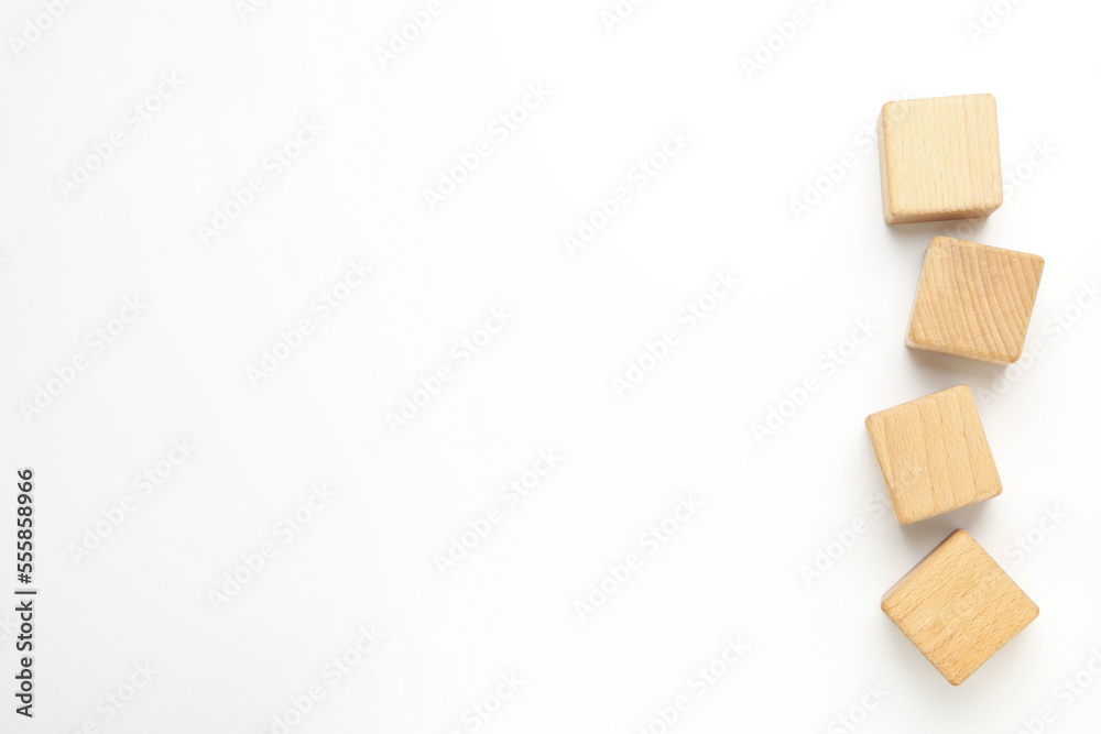 Blank wooden cubes for different concepts, top view Blank wooden cubes for different concepts, top view
