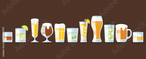 set of beer and cocktail glasses vector illustration