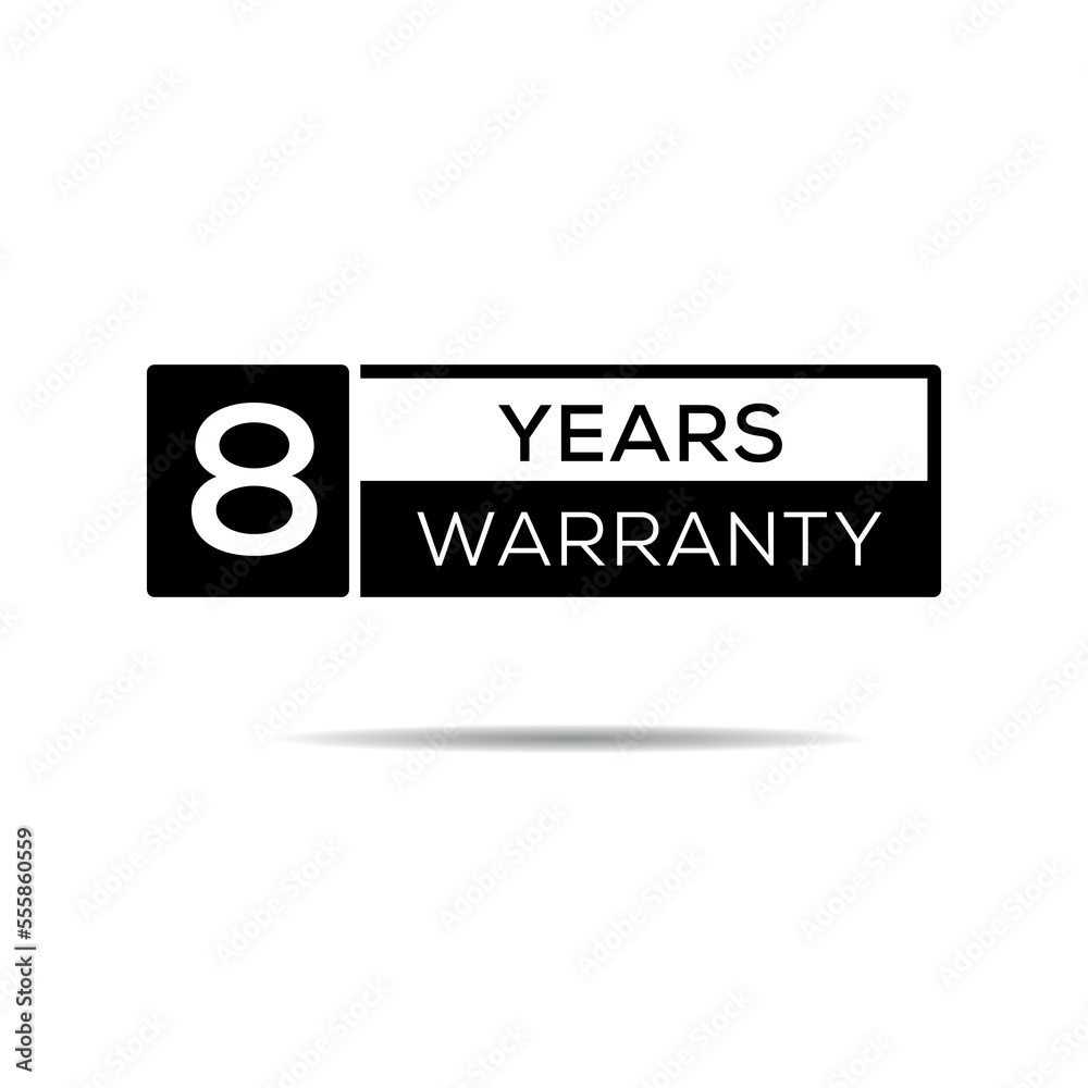 8 years warranty seal stamp, vector label.