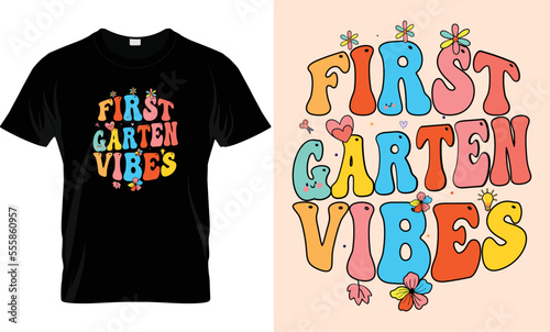 : back to school t shirt Design, Unique And Colorful 100 days School T-Shirt Design, first garten vibes t- shirt. Congratulatory lettering for the celebration of the hundredth day of the student.