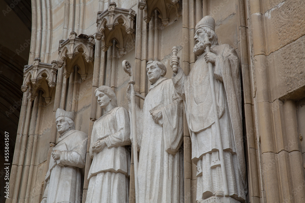 Saint Sculptures on Facade of Maria Inmaculada Cathedral Church, Vitoria Gasteiz; Alava; Basque Country; Spain