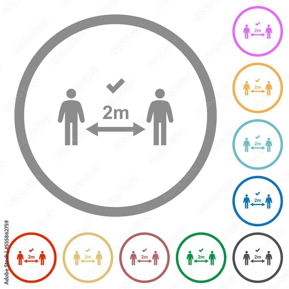Correct social distancing flat icons with outlines Correct social distancing flat icons with outlines