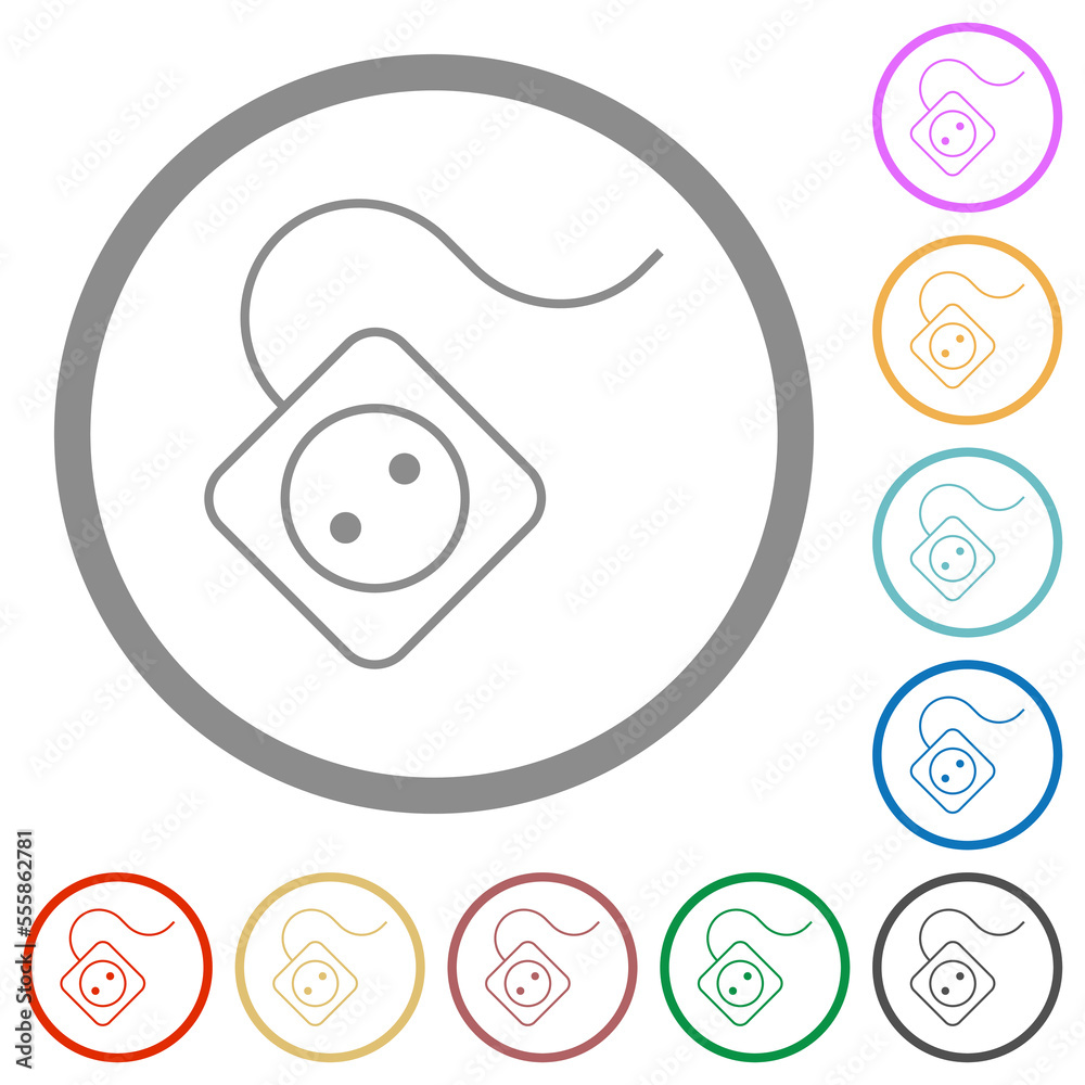 Portable electrical outlet with one socket and cord outline flat icons with outlines Portable electrical outlet with one socket and cord outline flat icons with outlines