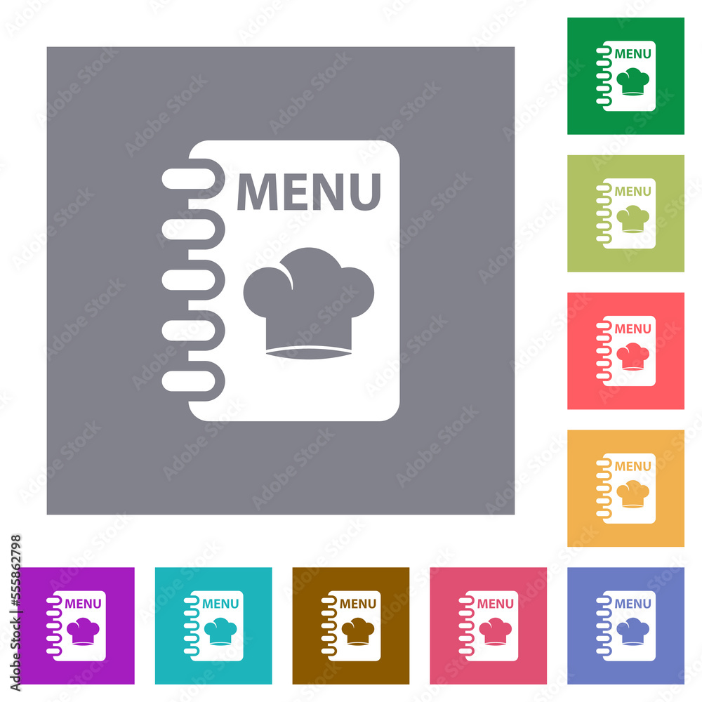 Menu with chef hat square flat icons Menu with chef hat square flat icons