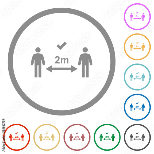 Correct social distancing flat icons with outlines