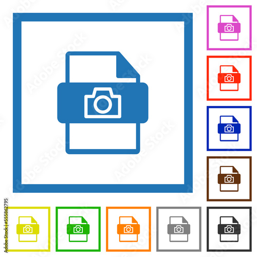 Raw camera file type flat framed icons