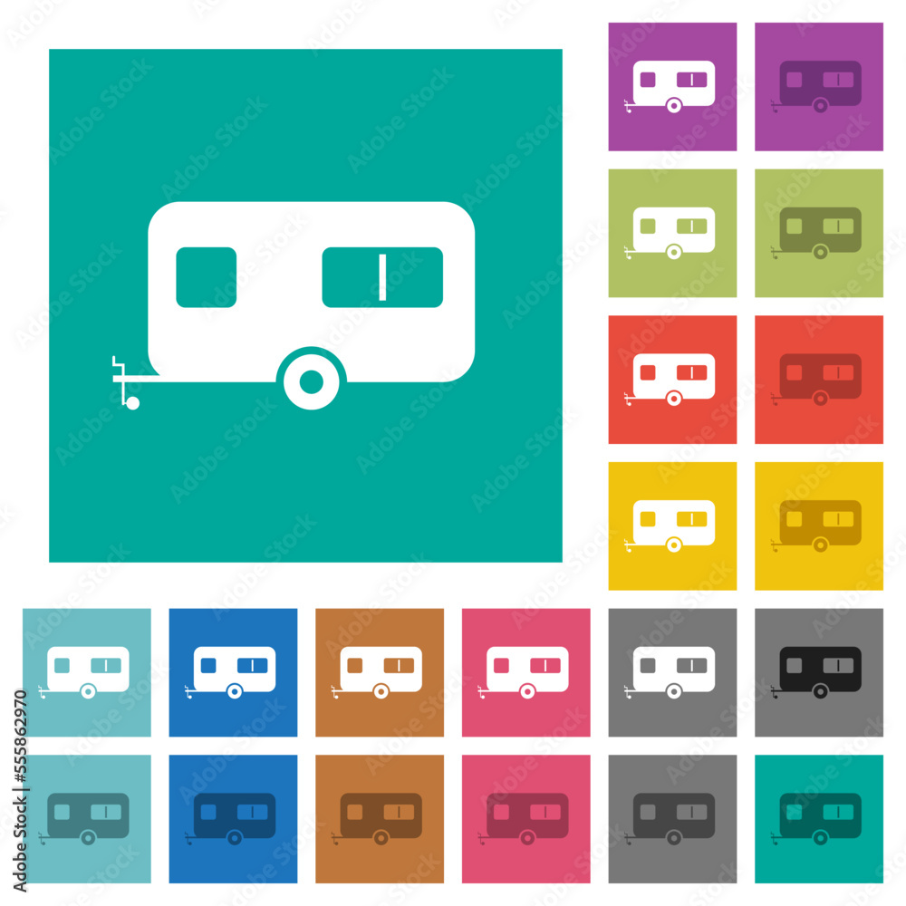 Caravan trailer square flat multi colored icons Caravan trailer square flat multi colored icons