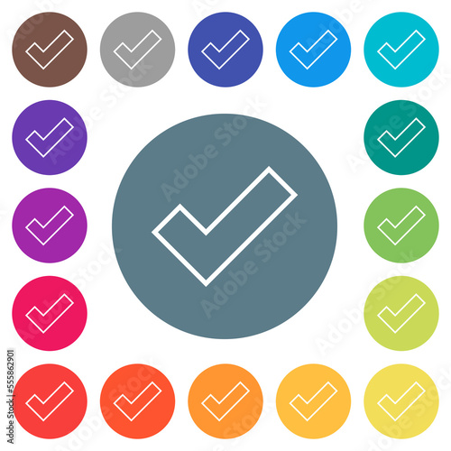 Ok outline flat white icons on round color backgrounds