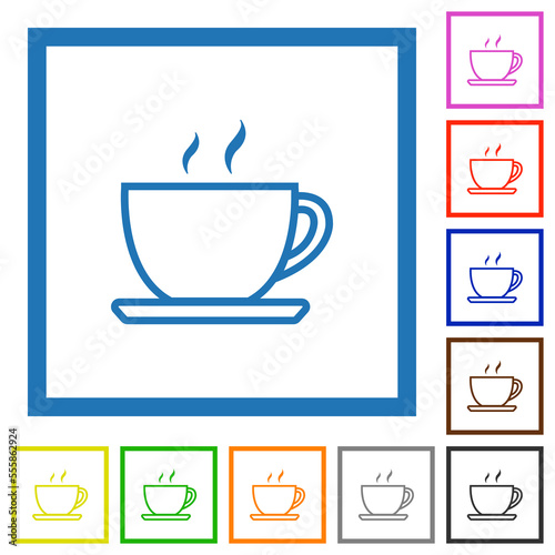 Cup of coffee outline flat framed icons