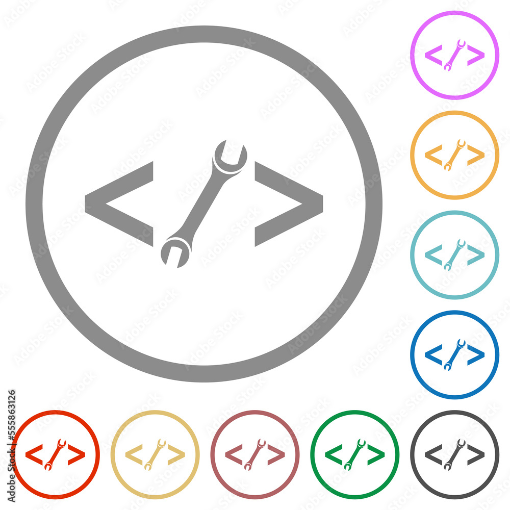 Web development with wrench flat icons with outlines Web development with wrench flat icons with outlines