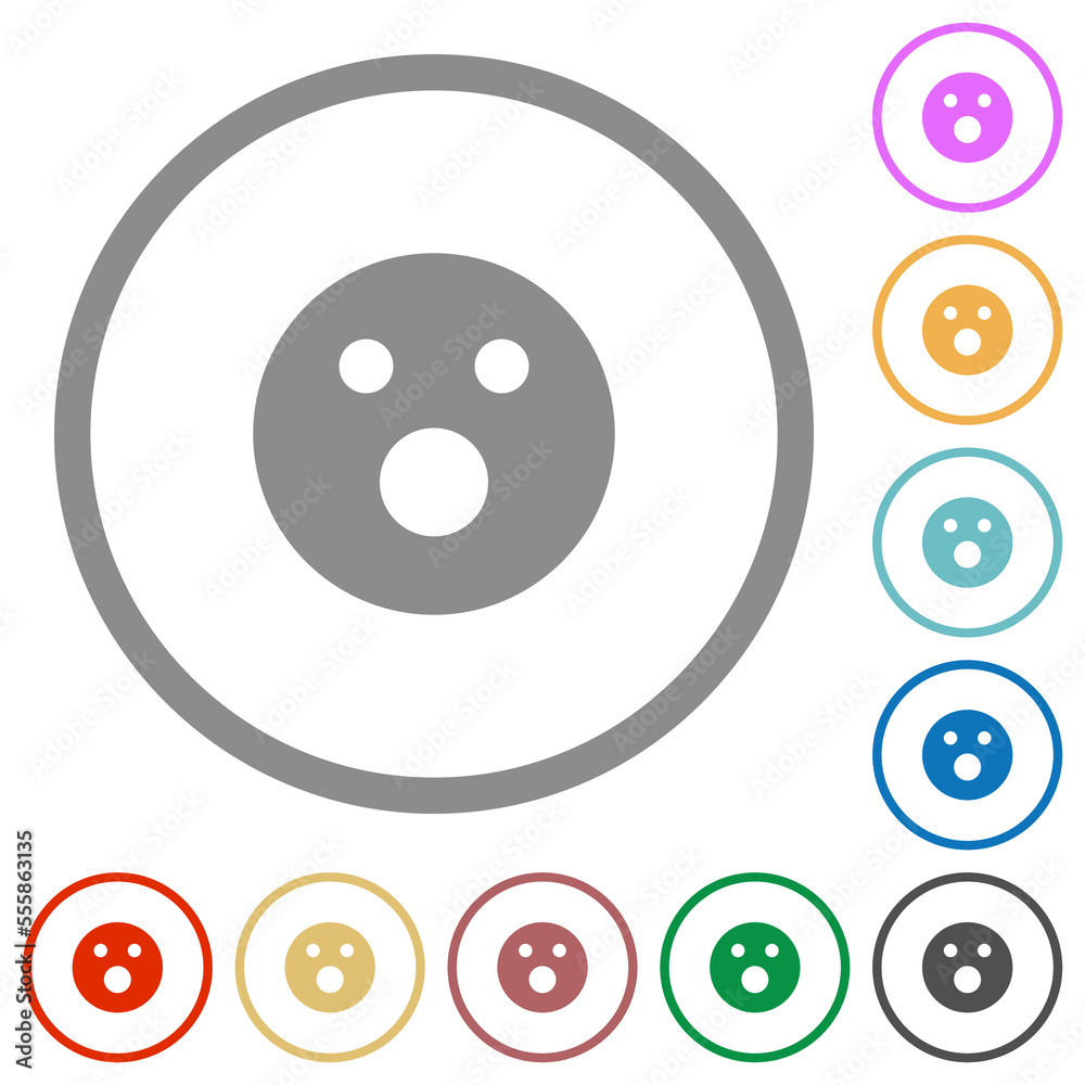Shocked emoticon solid flat icons with outlines Shocked emoticon solid flat icons with outlines