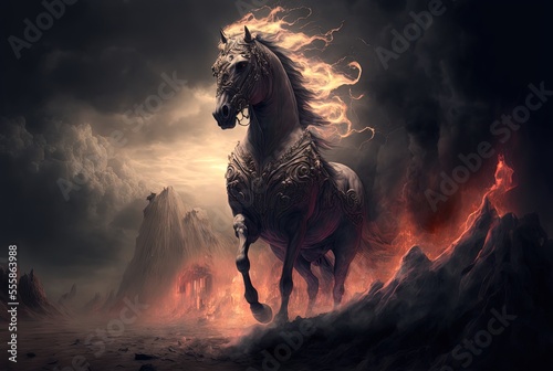 Obraz na plátně illustration of pale greenish grey horse from revelation 6:8