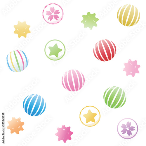 カラフルな和風のお菓子シームレスパターン