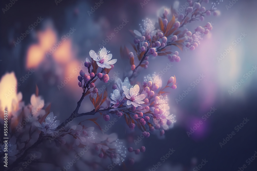 Spring sakura blossom, bokeh background . AI