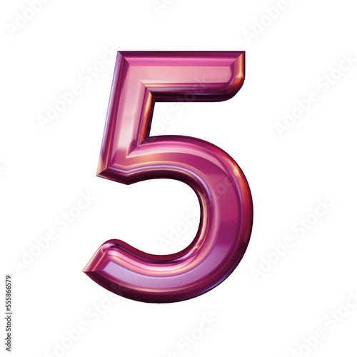 Wallpaper Mural set of 3d numbers made of pink metal, number five, 3d rendering Torontodigital.ca