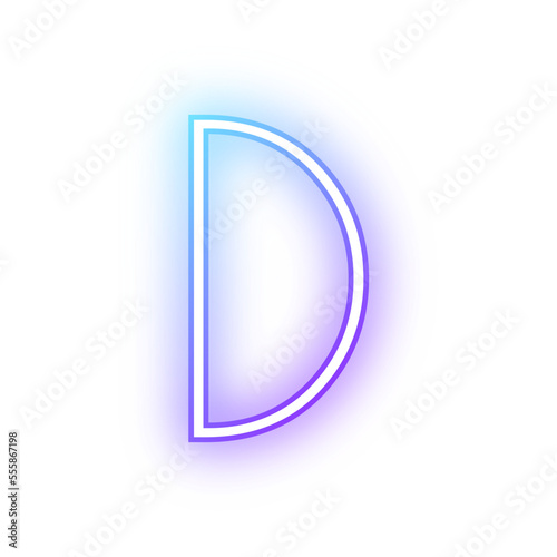 Alphabet uppercase D neon blue purple