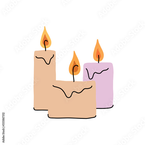Candle for decoration. Wax candlelight. Doodle cartoon illustration