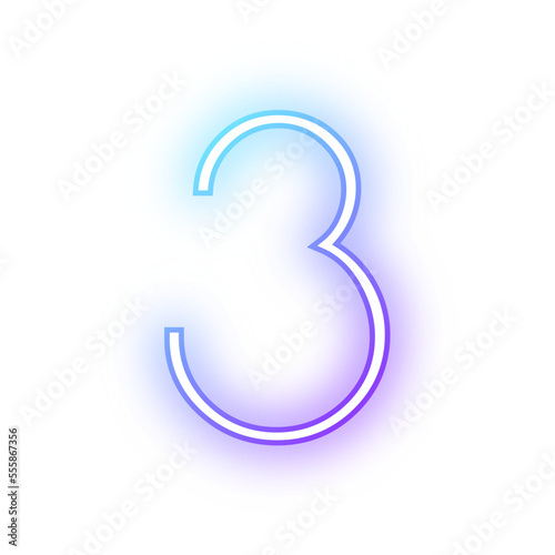 Alphabet three 3 neon blue purple