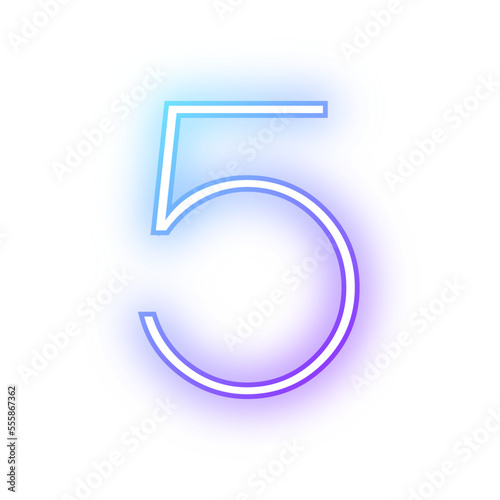 Alphabet five 5 neon blue purple