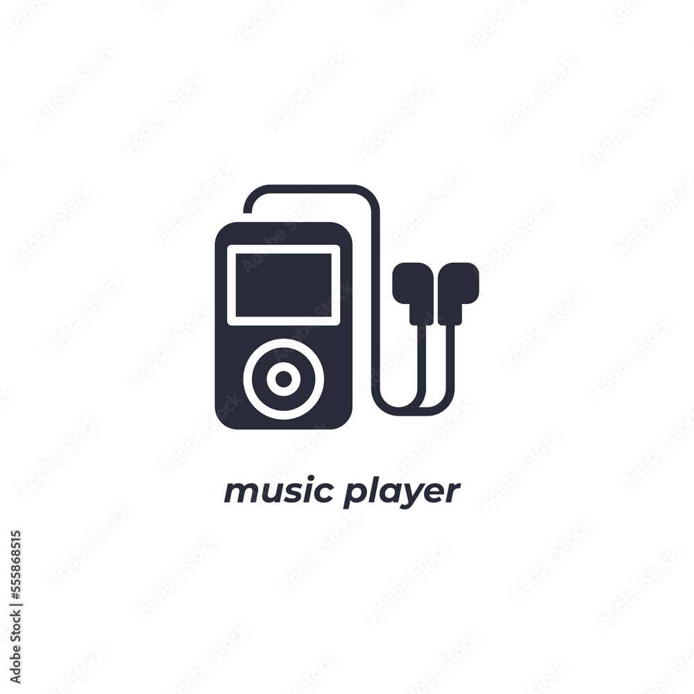 Vector sign music player symbol is isolated on a white background. icon color editable.
