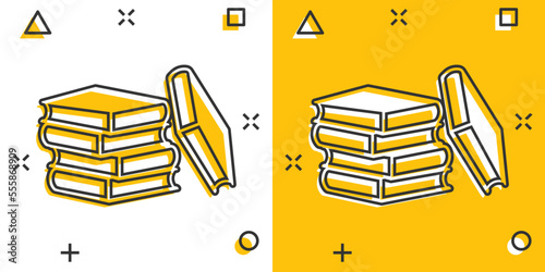 Book library icon in comic style. Encyclopedia cartoon vector illustration on white isolated background. Dictionary splash effect sign business concept.