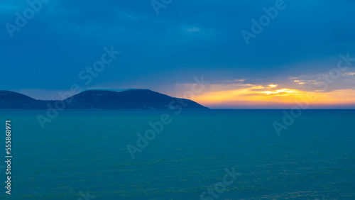 sunset over the Sazan island before storm, Albania