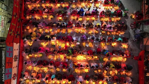 Dhaka, Bangladesh - 15 November 2022: Aerial view of people at Rakher Upobash festival, Shri Shri Lokenath Brahmachari, Ashram temple.