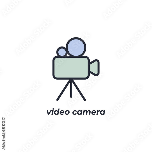 Vector sign video camera symbol is isolated on a white background. icon color editable.