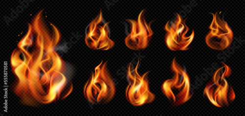 Realistic Flame Fire Transparent Icon Set