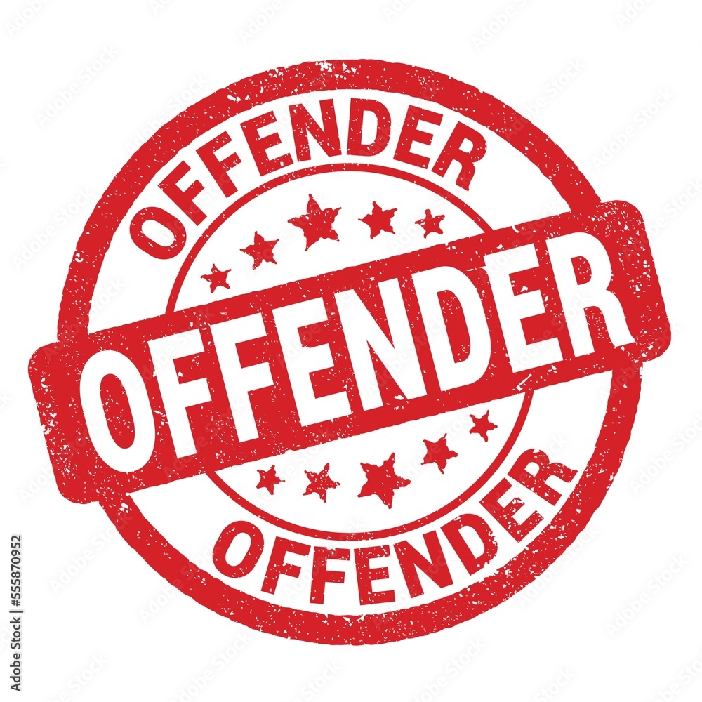 OFFENDER text written on red round stamp sign. OFFENDER text written on red round stamp sign.