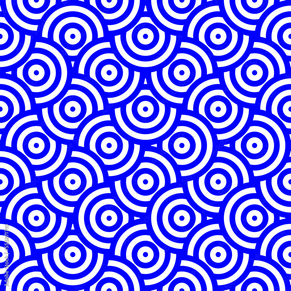 Seamless blue and white geometric vector background, simple stripes vector pattern, accurate, editable and useful background for design or wallpaper.Background Pattern Full Psychedelic Circles.