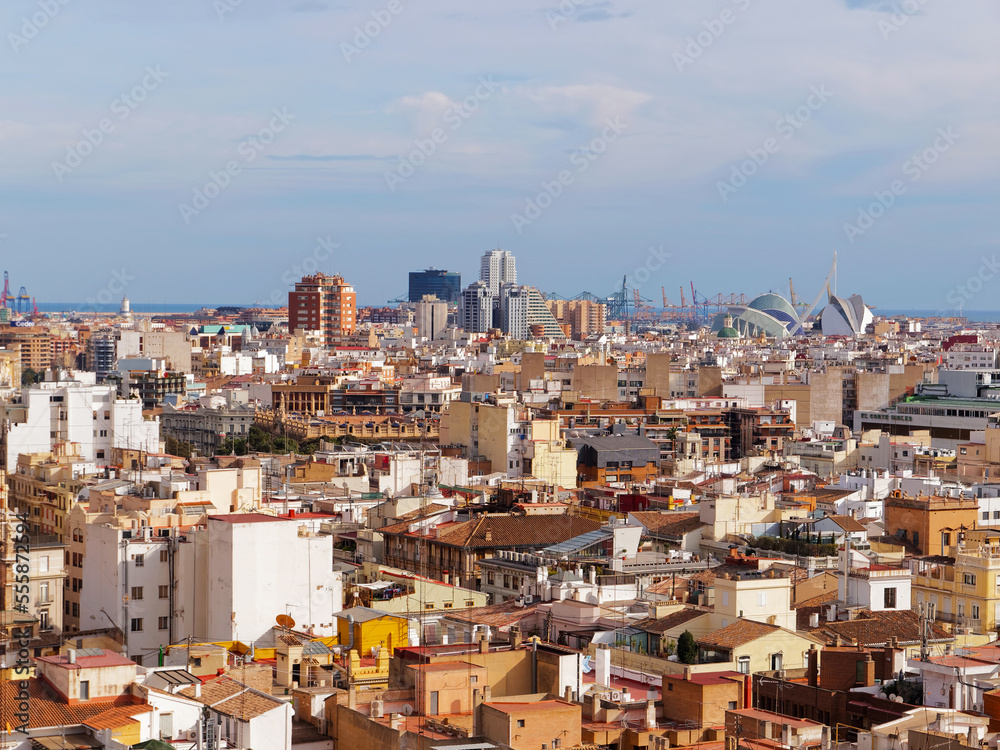 Panoramic aerial view of Valencia city, Spain
