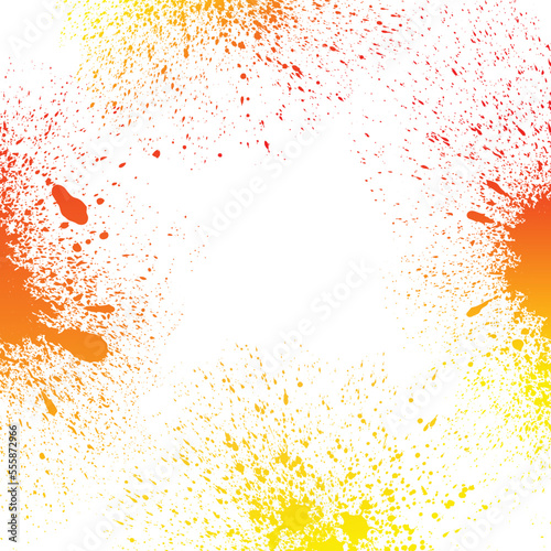 Colorful yellow, orange and red grungy gradient paint splashes on white background