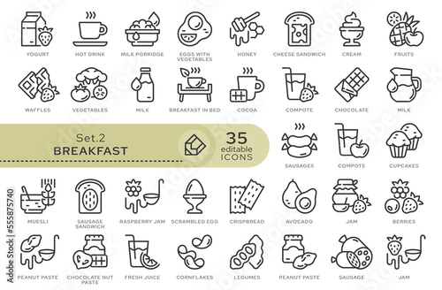 Set of conceptual icons. Vector icons in flat linear style for web sites, applications and other graphic resources. Set from the series - Breakfast. Editable outline icon.	

