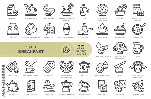 Set of conceptual icons. Vector icons in flat linear style for web sites  applications and other graphic resources. Set from the series - Breakfast. Editable outline icon.  