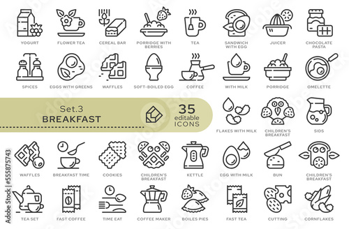 Set of conceptual icons. Vector icons in flat linear style for web sites, applications and other graphic resources. Set from the series - Breakfast. Editable outline icon.	
